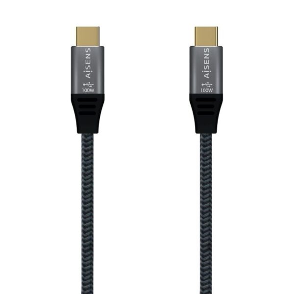Cable USB 2.0 Tipo-C Aisens A107-0628 5A 100W/ USB Tipo-C Macho - USB Tipo-C Macho/ Hasta 100W/ 60Mbps/ 1m/ Gris