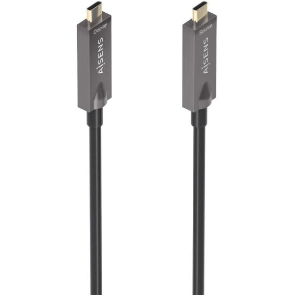 Cable USB 3.1 Tipo-C Aisens AOC A157-0884/ USB Tipo-C Macho - USB Tipo-C Macho/ Hasta 60W/ 10Gbps/ 7.5m/ Negro