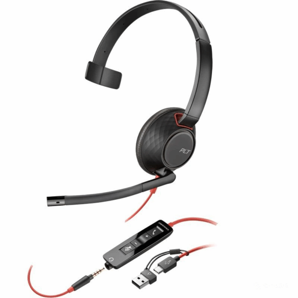Auricular Poly Blackwire 5210 + 3.5 mm + Adaptador USB-C/A/ con Micrófono/ Jack 3.5 - USB Tipo-C/ Jack 3.5 - USB Tipo-C/ Bulk/ Negros