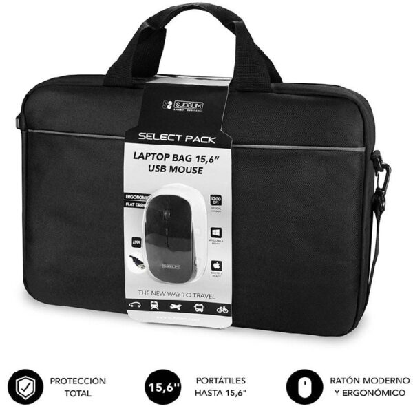 Maletín + Ratón Subblim Select Pack para Portátiles hasta 15.6'/ Cinta para Trolley/ Negro