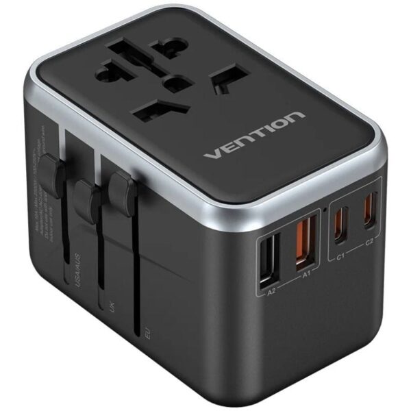 Cargador de Pared Universal GaN para Viaje Vention FJFB0/ Toma de Corriente Universal/ 2xUSB Tipo-C/ 2xUSB/ 65W