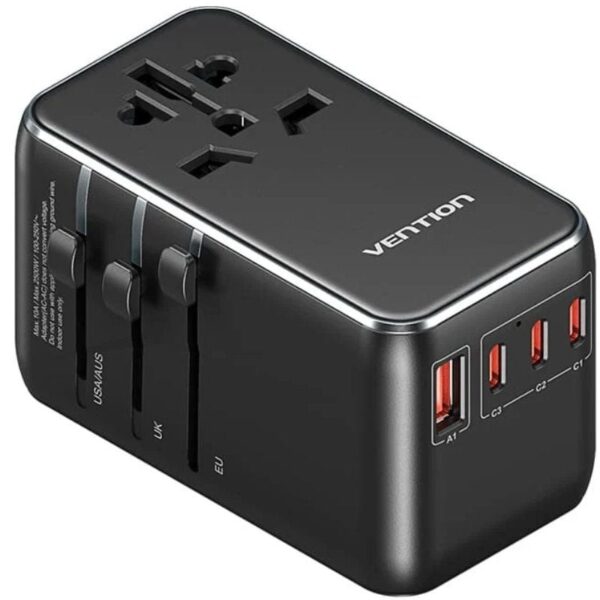 Cargador de Pared Universal GaN para Viaje Vention FJGB0/ Toma de Corriente Universal/ 3xUSB Tipo-C/ 1xUSB/ 120W