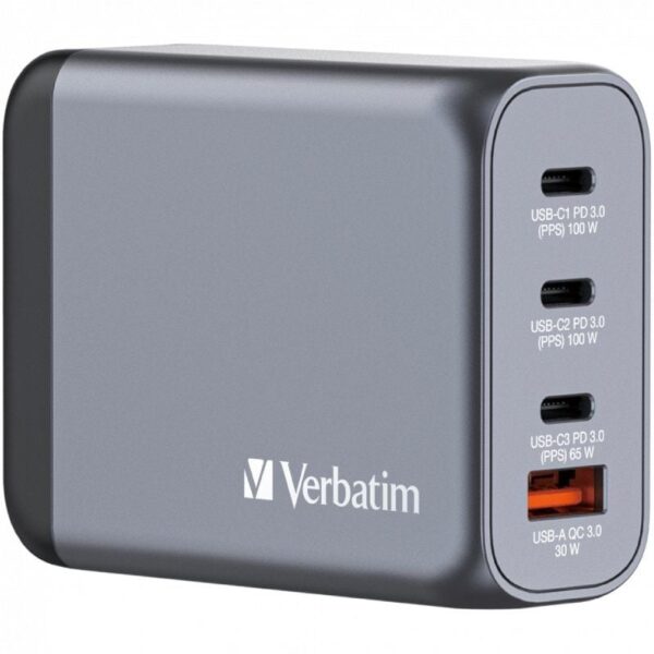 Cargador de Pared Universal GaN para Viaje Verbatim GNC-100/ 3xUSB Tipo-C/ 1xUSB/ 100W