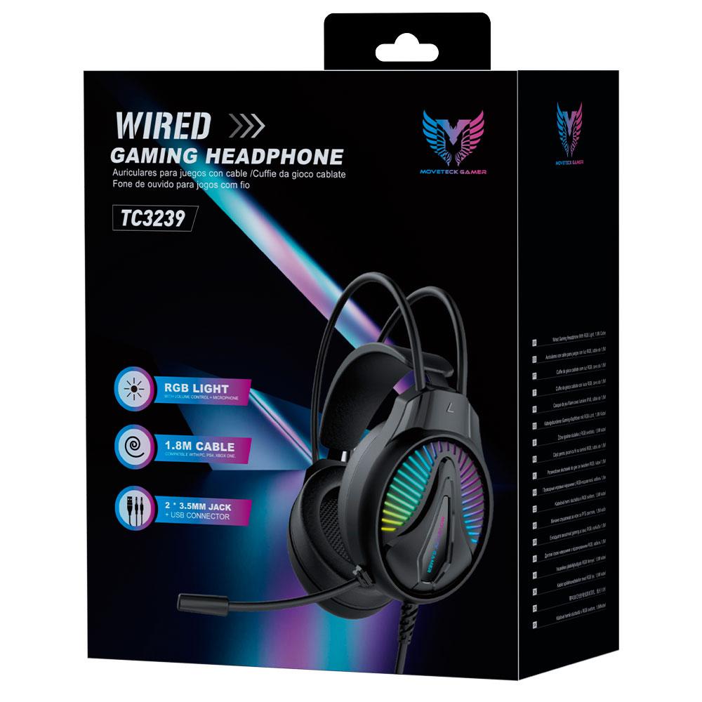Auriculares Gaming TC3239 con microfono / 40mm / RGB / Control de volumen / PC-PS4-Xbox / Negro / MTK / 0352392 - Imagen 2