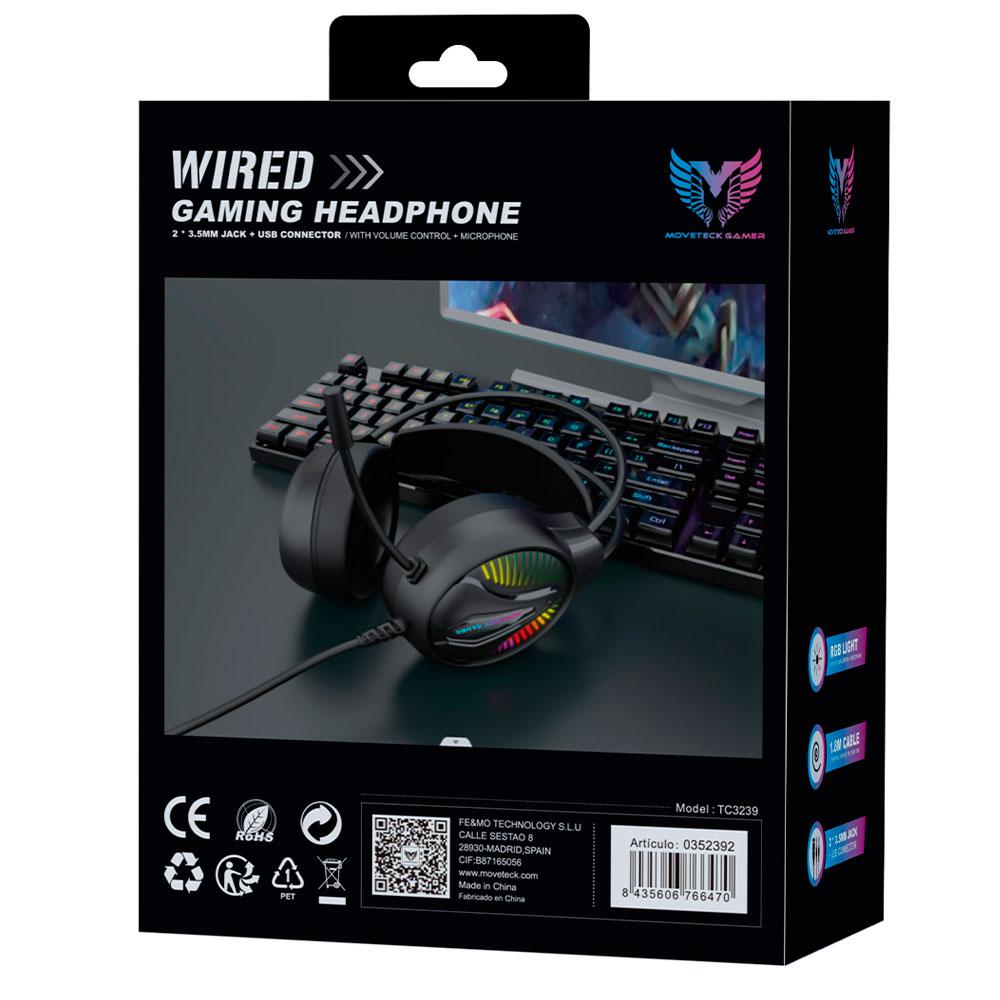Auriculares Gaming TC3239 con microfono / 40mm / RGB / Control de volumen / PC-PS4-Xbox / Negro / MTK / 0352392 - Imagen 3