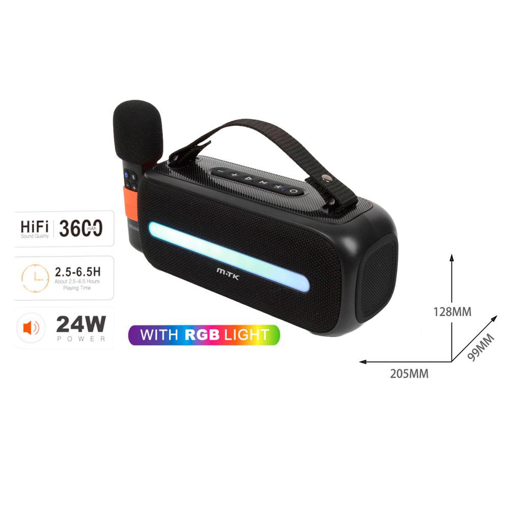 Altavoz Karaoke Bluetooth 5.3 + Microfono / TF4202 / 24w / 3600 mAh / Luces Led / Tws / Fm / Microsd / Usb / Negro / MTK / 0452022 - Imagen 3