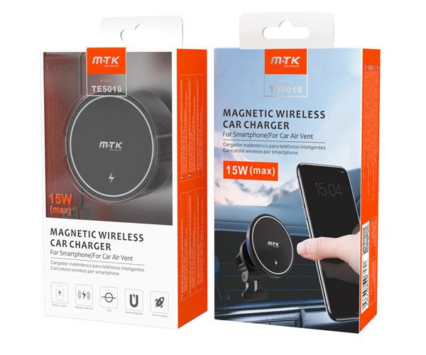 Cargador Inalámbrico QI / 15W / con soporte magnetico para rejilla aire coche / Te5019 / Negro / Mtk - Imagen 2