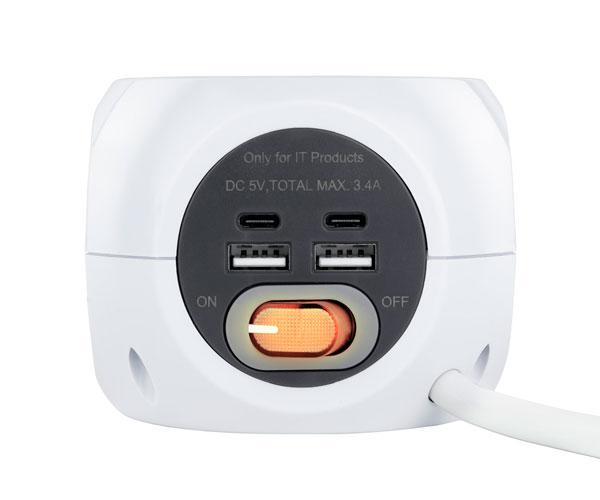 Base de 3 enchufes con interruptor + 4 USB (2 USB A + 2 USB-C) Nanocable 10.37.0001 - Imagen 2