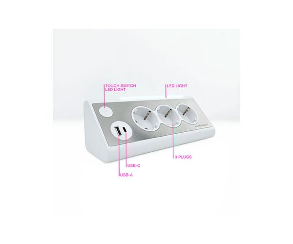 Regleta de Sobremesa con 3 Tomas de Tierra y 2 USB con Luz / Blanco / Nanocable 10.37.0013-w - Imagen 2
