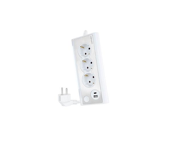 Regleta de Sobremesa con 3 Tomas de Tierra y 2 USB con Luz / Blanco / Nanocable 10.37.0013-w