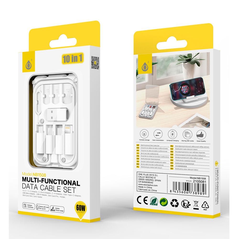 Kit de Cable + Adaptadores de Smartphones NB1508 / Almacenaje de tarjetas / 60W Max / Blanco / One+ - Imagen 2