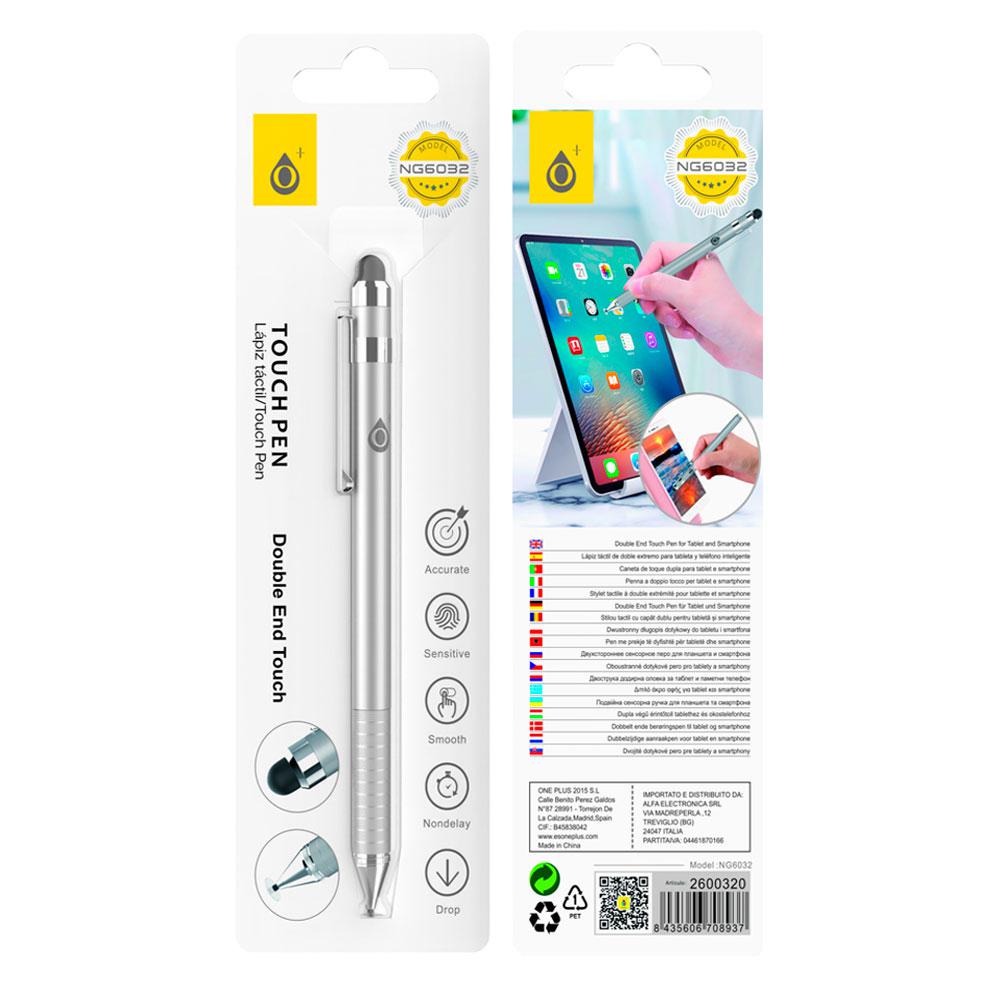 Lapiz tactil - Puntero para Tablet - Smartphones / Ng6032 / Plata / 2x Puntas Tactiles / One+ - Imagen 2