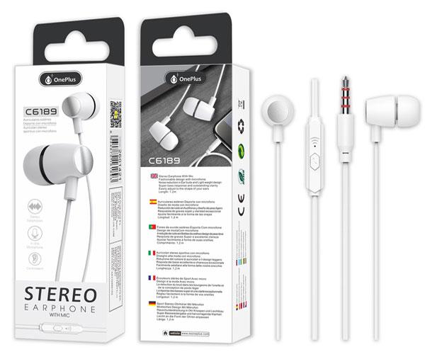 Auriculares con Microfono C6187 Basic Brione / Jack 3.5mm / 1.2m / Blanco / One+