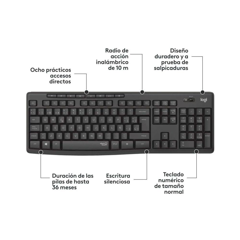 Combo Teclado + Raton inalámbrico Logitech MK295 Slilent Negro 920-009798 - Imagen 2