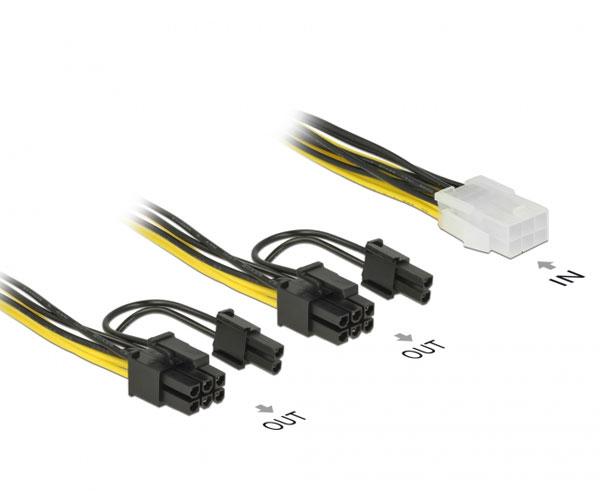 Cable alimentacion gráfica Pci-e 6 pines Hembra a 2x 6+2 Pines Macho / 15cm / Delock 85452