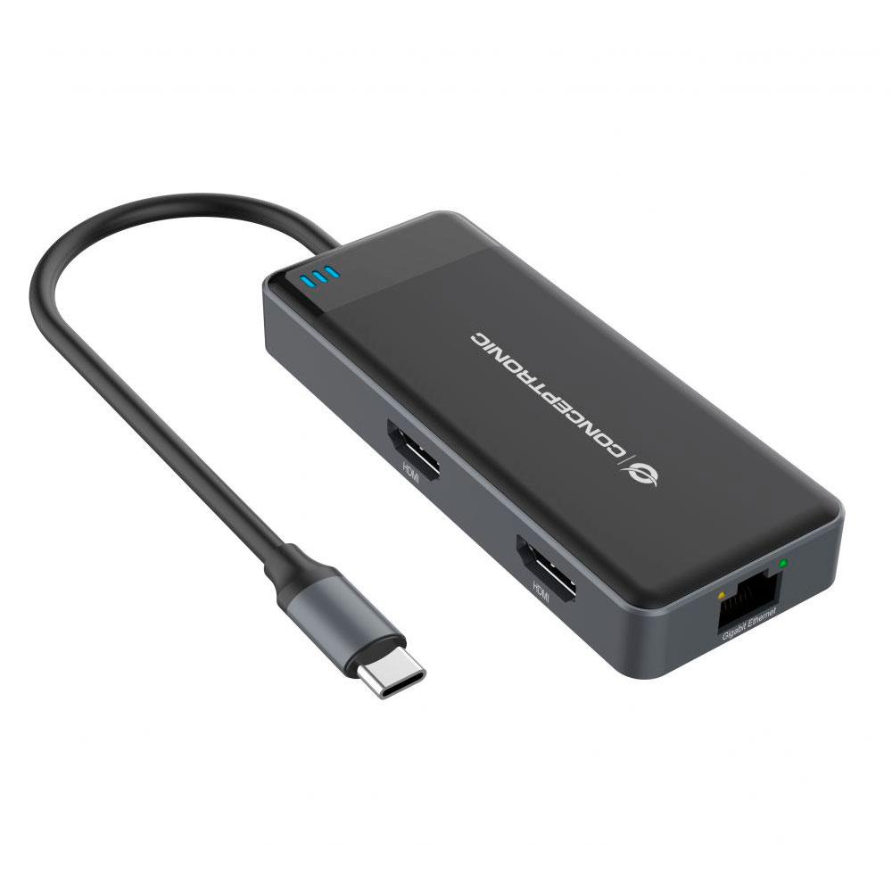 Hub Adaptador Type-C 7 en 1 Conceptronic / 2x Hdmi / 3x Usb 3.2 / 1x Type-c 100w PD / 1x LAN Gigabit / DONN14G - Imagen 2