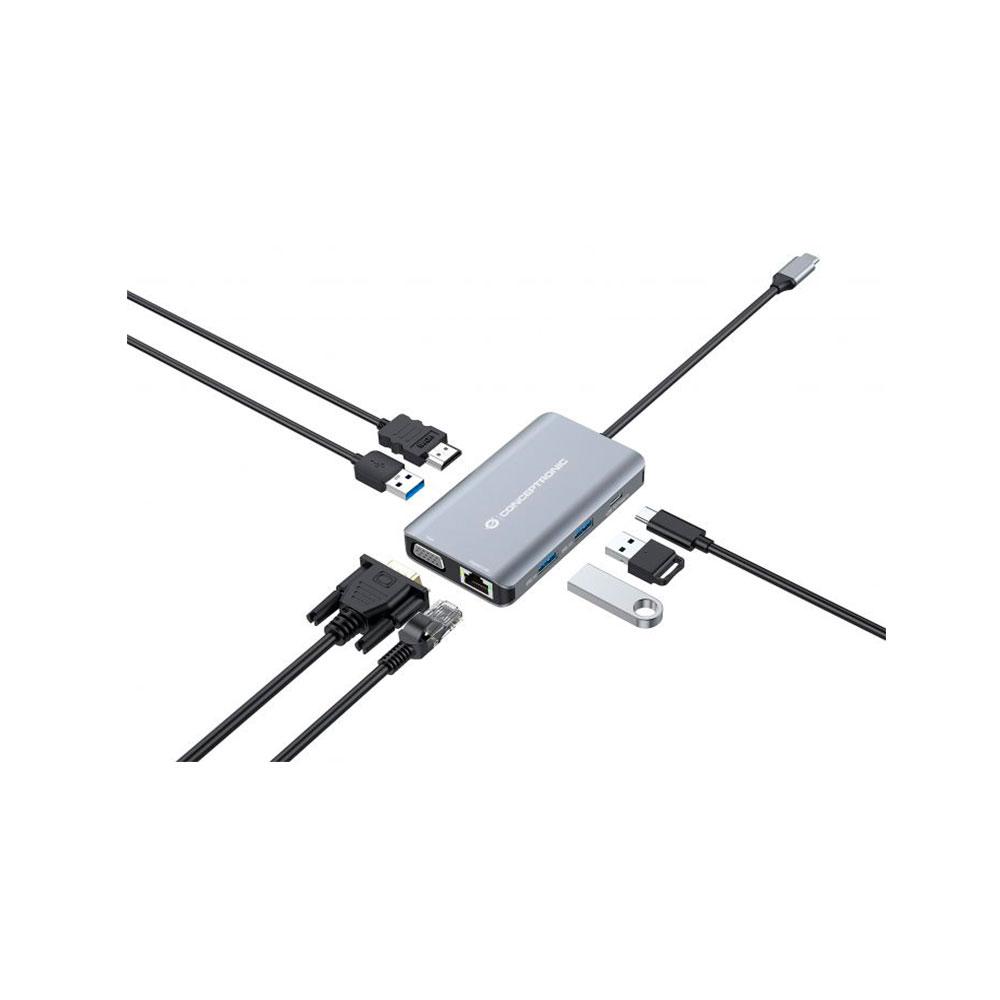Hub Adaptador Type-C 7 en 1 Conceptronic / Hdmi / VGA / Type-c / Usb 3.0 / LAN / DONN21G - Imagen 2