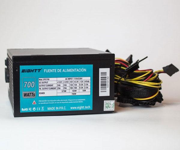 Fuente alimentacion ATX 700w Eightt Eps700 / Fan 120mm / 14db / 1x Eps / 12v 4 Pines / 4xSata / Pcie 6+2 / 2xIde / Negra EPS700 - Imagen 2