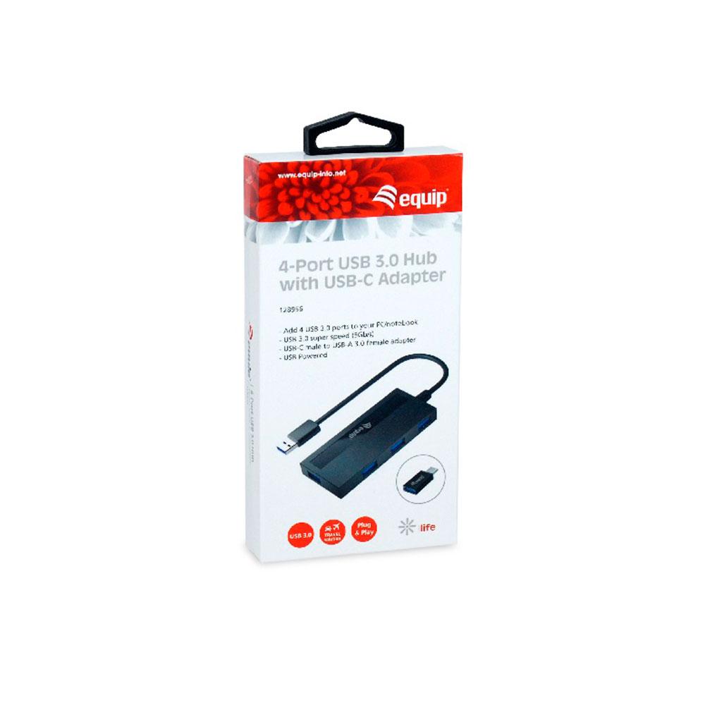 Hub 4 puertos USB 3.2 Equip / Negro/ EQ128956 / Incluye Adaptador Type-C - Imagen 4