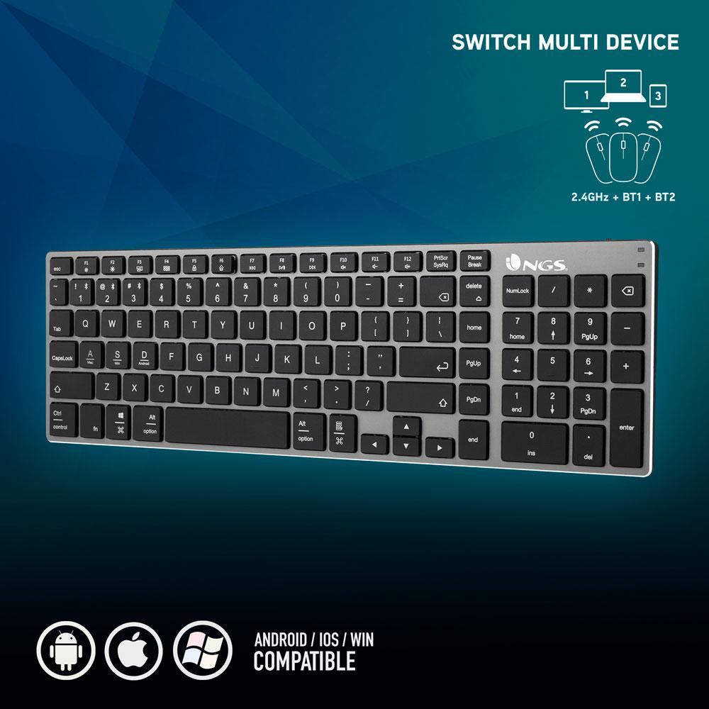Teclado inalambrico Bluetooth NGS FORTUNE-BT / Multidispositivo / Recargable / Teclas X-Type / Silencioso / Negro - Imagen 4