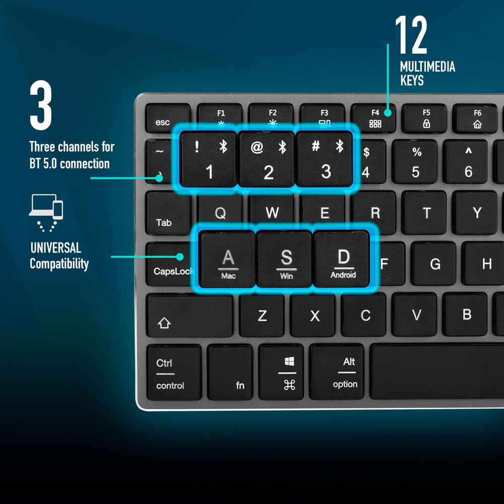 Teclado inalambrico Bluetooth NGS FORTUNE-BT / Multidispositivo / Recargable / Teclas X-Type / Silencioso / Negro - Imagen 6