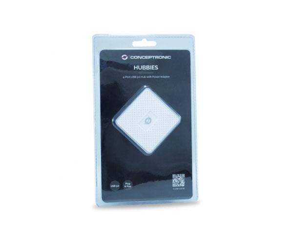 Hub 4 puertos Usb 3.0 Conceptronic HUBBIES03W / Alimentado (Incluye Cargador) / Blanco - Imagen 3