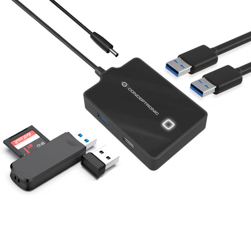 Hub 4 puertos Usb 3.0 Conceptronic HUBBIES10B / Cable 90 cm / Alimentado / Negro - Imagen 3