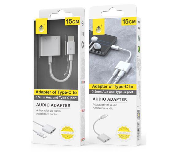 Cable adaptador de audio 2 en 1 Type-c a Jack 3.5mm Hembra + entrada carga / 2.4a / NB1247 / Blanco - Imagen 2