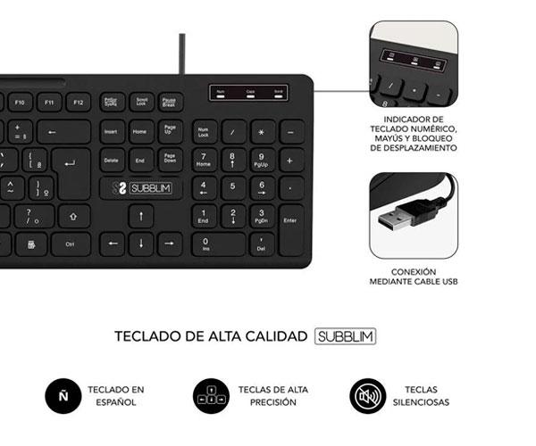 Combo Teclado + Raton USB Subblim Combo Business / Slim / Silencioso / Negro / SUBKBC-CSSK01 - Imagen 3