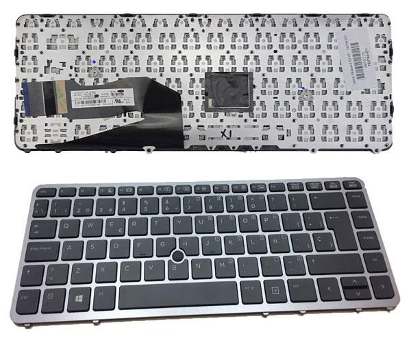 Teclado compatible para portátil HP Elitebook + Pointstick 745 / 750 / 755 / 840 / 850 g2 / Negro marco plata