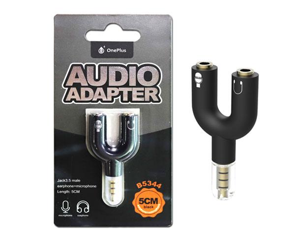 Adaptador divisor de audio y microfono Jack 3.5mm macho a 2 Jack 3.5mm Hembra / B5344 / Negro / One+