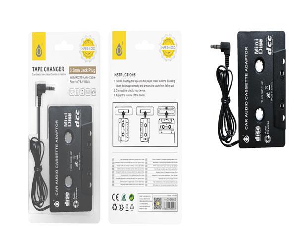 Adaptador de coche de cassette a jack 3.5 mm NR9400 / Negro / ONE+