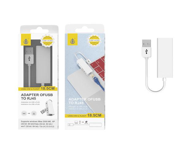 Adaptador conversor USB 2.0 a Ethernet RJ45 10/100mb /18.5 cm / NB1435 / Blanco / One+