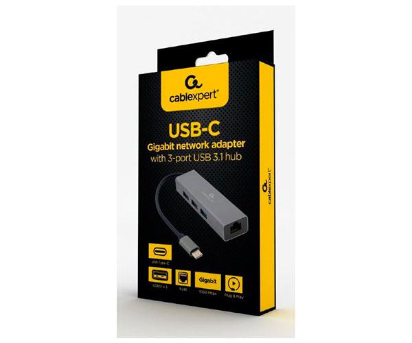 Hub Type-C a 3xUSB 3.0 / 1x RJ45 Gigabit / 17 cm / A-CMU3-LAN-01 - Imagen 2